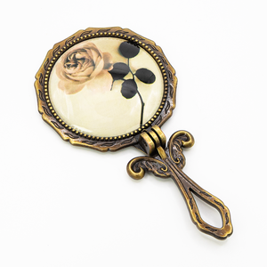 MACY BEAUTY KOREA Classic Bronze Folding <b>Handheld</b> <b>Mirror</b> with Crystal Detail Round Makeup <b>Mirror</b> Hollow Handle <b>Mirror</b> - Product Image 2