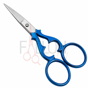 Ciseaux à broder bleus en acier inoxydable, ciseaux pour la mise en forme des sourcils, manche décoratif - Product Image 2
