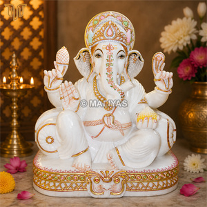 White Marble Ganesh Statue 18 Inch | Handcrafted Lord Ganesha Idol with Intricate <b>Painting</b> | Premium Marble Ganpati Murti - Product Image 1