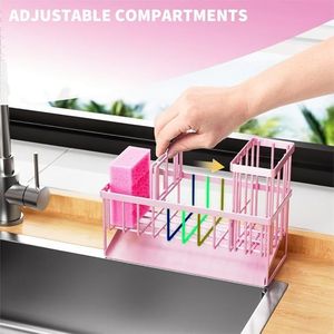 Organizzatore per Lavello da Cucina con Portaspazzole e Portaspugne, in Acciaio Inox 304 Antiruggine, Rosa, per Piano di Lavoro - Product Image 4