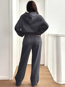 women <b>tracksuit</b> slim fit cotton polyester zipper hoodie jogger set breathable stretch athletic training gym wear - Product Image 2