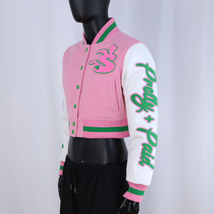 Chaqueta corta estilo universitaria a la moda con mangas de lana. Chaqueta universitaria corta personalizada para mujer para uso casual y de moda. - Product Image 2