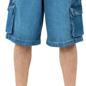 Shorts cargo en jean bleu clair pour homme, coupe mi-ample, longueur genou, décontracté, multi-poches, respirant, séchage rapide, délavé, idéal pour l'été - Product Image 6