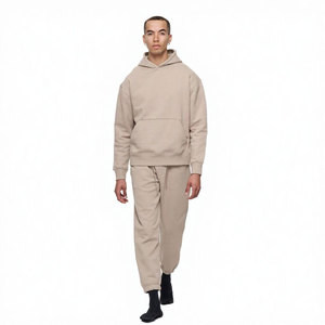Unisex Solid Color Hooded Tracksuit Polyester/Cotton Regular Fit Full Length Casual Spring Wear Side Pockets Drawstring Closure - Product Image 1