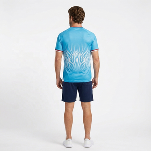 Camiseta Deportiva Azul de Manga Corta para Hombre, Diseño Sólido, Secado Rápido, Cuello Redondo, Corte Regular, Estampado Digital Frontal, Tejido de Jersey de Seda/Algodón - Product Image 3