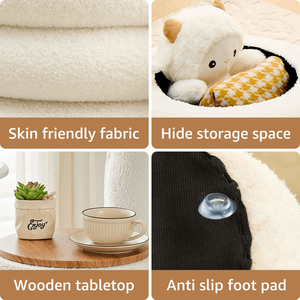 Pouf Contenitore Rotondo Moderno in Sherpa con Vassoio Ribaltabile, Sgabello da Toeletta in Teddy, Sedia Imbottita per Trucco, Arredo Casa - Product Image 5