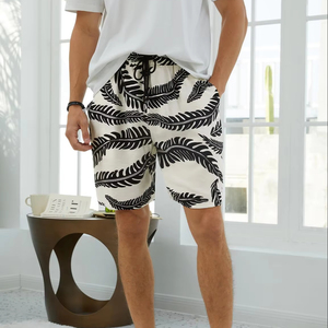 Shorts de plage pour hommes, imprimé denim, taille élastique, cordon de serrage, décontracté, pour les vacances, coloré, léger, blanc, pour la plage - Product Image 1