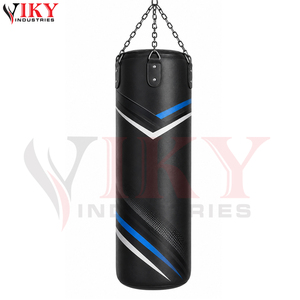 Sac de frappe robuste en cuir PU à rayures bleues et blanches, imprimé graphique moderne, avec chaîne de suspension en acier pour MMA - Product Image 2