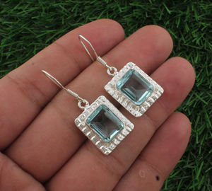 Topaze bleue naturelle en forme de goutte, argent sterling 925, pour femmes, bijoux de luxe en forme de goutte d'eau, pierre de naissance de novembre, cadeau - Product Image 3