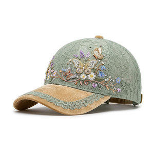 Casquette de baseball tendance pour femme en dentelle avec détails floraux, ajustable, idéale pour l'été, la plage, les voyages et la mode urbaine - Product Image 1