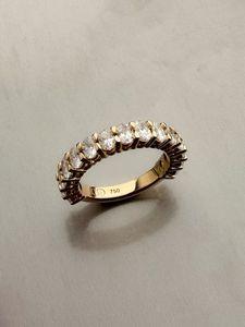 Anillo de Eternidad de Oro Amarillo Sólido de 14K con Moissanita, Cinco Piedras Redondas de Corte Brillante, Anillo de Boda para Mujer - Product Image 3