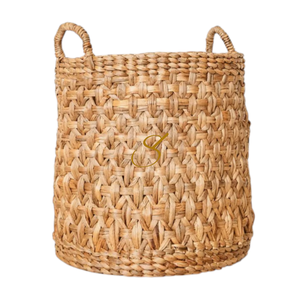 Round Woven Laundry Basket – Boho Plant Basket – Laundry <b>Hamper</b> Brown – <b>Large</b> Basket Made of Water Hyacinth RAJA - Product Image 1