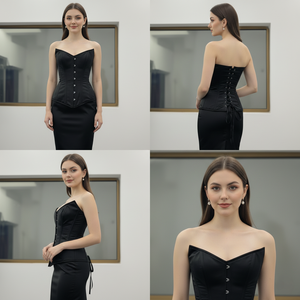 Black Satin Overbust <b>Corset</b> Women Strapless Boned Bustier Waist Cincher <b>Gothic</b> <b>Corset</b> Top Wholesale - Product Image 3