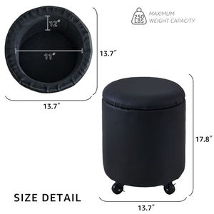 Multifunctional Rolling Stool with Velvet Footrest Storage Ottoman and Coffee Table Ottoman Wheels Vanity Foot Rest - Product Image 4