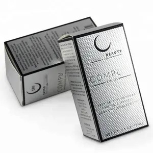 Scatola di carta di lusso argento goffrato scatola di cartone cosmetico per la cura della pelle formato personalizzato materiale di carta In grammi