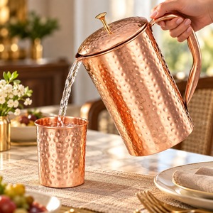 High-Quality Pure Copper Water Pitcher Modern Shiny Polished Jug with Comfortable Handle for <b>Tea</b> and Water Home Kitchen Giftware - Product Image 1