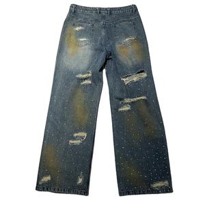 Vaqueros holgados vintage personalizables para hombre, pantalones de mezclilla lavados a la piedra, estilo hip hop, corte ancho, ropa casual pura. - Product Image 3