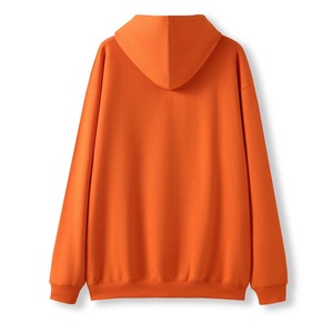 Unisex Oversized Orange Hooded Sweatshirt Solid Color Casual Pocket French Terry Knitted Autumn Wear - Product Image 6