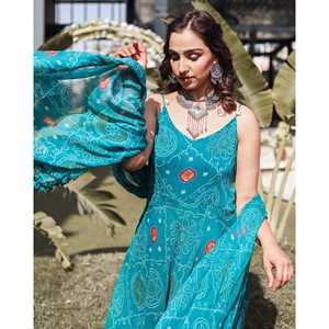 Ensemble Salwar Kameez Aasmani Blue Bandhej taille XS, costume de mariage - Product Image 4