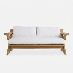 Modern X Frame Teak Wood Outdoor <b>Sofa</b> Luxury Patio Daybed with Cushion - Product Image 2