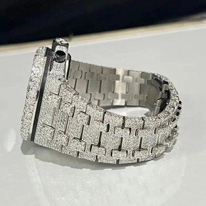 Montre entièrement sertie de cristaux de saphir, boîtier rond, éclat éblouissant, luxe, hip-hop, automatique, mécanique, diamants Moissanite - Product Image 3