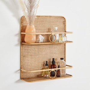 Rattan bookshelf for hanging & freestanding combo crafted book shelves <b>solid</b> <b>wood</b> <b>bookcase</b> - Product Image 5