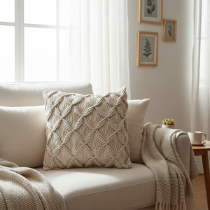 Bohemian Cotton Macrame Cushion Geometric <b>Throw</b> <b>Cover</b> for Couch Bed Hotel Décor 16 x 16 inch <b>Cover</b> Pillow <b>Cover</b> - Product Image 6