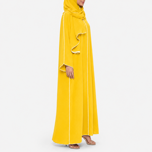 Customized Casual Wear Abaya Set For Women Open Front Ankle Length <b>Full</b> Covered Sleeve White piping V neck With Matching <b>Hijab</b> - Product Image 4