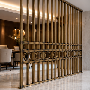 Rampe de balustrade linéaire en bronze avec accents circulaires pour hôtels de luxe, villas et intérieurs modernes - Product Image 1
