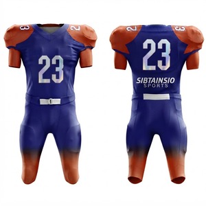 Ensemble de maillot et pantalon de football américain rembourrés bleu roi et orange personnalisés, uniforme d'équipe imprimé par transfert thermique avec numéro de joueur - Product Image 1