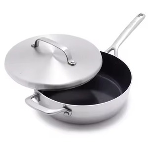 Poêle à frire en aluminium robuste de qualité supérieure, non revêtue, à bords inclinés, noire, avec poignée en silicone isolante, poêle de chef - Product Image 5