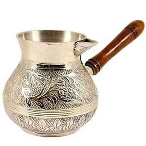 Hand Painted Brass Turkish <b>Coffee</b> Pot Set Traditional Floral Cezve Ibrik <b>Coffee</b> Maker Stovetop Espresso Pot Wooden Long Handle - Product Image 2