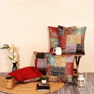 Housse de coussin luxueuse et confortable en brocart marron, patchwork, lavable, avec fermeture éclair carrée, décoration d'intérieur pour canapé de salon - Product Image 2
