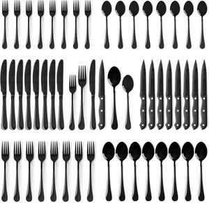 Juego de cubiertos moderno de acero inoxidable negro mate con tenedores, cuchillos y cucharas, juego de metal ecológico perfecto para la mesa de comedor. - Product Image 4