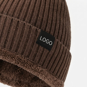 Custom Unisex <b>Brown</b> Knit <b>Beanie</b> Sherpa Fleece Lined Warm Winter Wear Hat Custom Logo Casual Wear Winter Wear Warm <b>Beanie</b> - Product Image 3