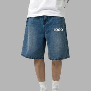 Shorts en denim brodés sur mesure, shorts baggy en denim pour hommes, style streetwear - Product Image 3