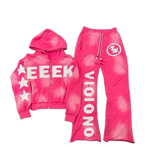 Conjunto Deportivo Personalizado para Hombre, Sudadera con Capucha y Pantalones Anchos de Felpa Francesa, Lavado Ácido, Bordado Desgastado, Parches Personalizados - Product Image 4