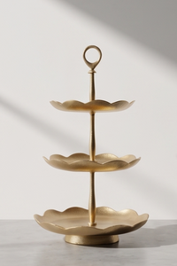 Soporte para Pasteles de Metal Dorado de 3 Niveles Multifuncional con Diseño Festoneado y Asa en Forma de Lazo, Soporte para Exhibición de Pasteles para el Té de la Tarde - Product Image 3