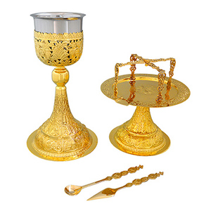 Juego de Cáliz de Latón Tallado Ruso |   Juego de Comunión para Iglesia – DOUBLE VEE EXPORTS - Product Image 1