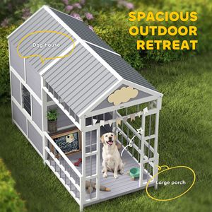 Cuccia per Cani da Esterno in Legno Grande 79 Pollici con Veranda, Armadio Contenitore, Tetto Impermeabile e Finestre - Arredo per Animali Domestici - Product Image 4