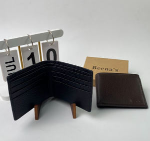 Portefeuille fin minimaliste en cuir véritable noir pour homme de Beena, fermeture ouverte, porte-cartes court, poche à monnaie, doublure en polyester durable - Product Image 2