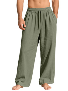 Pantalon en lin décontracté pour homme de haute qualité, coupe ample, style jean droit, respirant, taille mi-haute, en denim uni pour l'été et l'automne - Product Image 6
