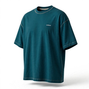 Camiseta Casual de Manga Corta para Hombre Amkoor, Color Verde Azulado, Cuello Redondo, Corte Regular, Tejido Jersey, Color Sólido, Logotipo Frontal, Transpirable, Ecológica, 220g - Product Image 4