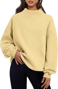 Sweat-shirt à col montant bleu pour femme, manches longues, couleur unie, tricot en coton, style décontracté, automne - Product Image 5