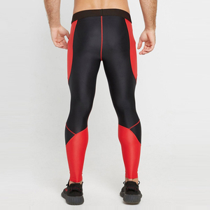 Leggings de compression longs pour hommes, noir et rouge, en tricot de spandex et nylon, taille élastique sportive, toutes saisons - Product Image 4