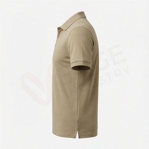<b>Men's</b> <b>Khaki</b> Short Sleeve 100% Cotton Pique Polo <b>Shirt</b> Casual Breathable Regular Fit Solid Knitted Design - Product Image 3