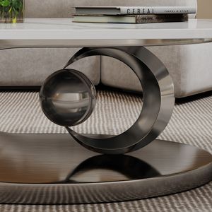 Table basse sculpturale en acier inoxydable avec plateau élégant en marbre - Product Image 6