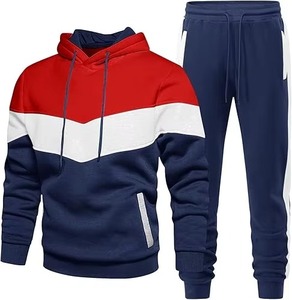 <b>Men's</b> Formal Hoodie Tracksuit Set Navy Red Athletic Sweatshirt Joggers Breathable Fleece Polyester/Cotton Customizable Spring - Product Image 1