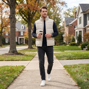 Chaqueta sin mangas acolchada color crema para hombre, con cuello alto y cremallera, para invierno, ropa de calle, personalizada, con etiqueta privada, OEM - Product Image 6