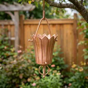 Chaîne de pluie décorative en cuivre Lotus Cup pour la collecte d'eau de pluie dans les gouttières, pour l'extérieur, le jardin, la terrasse, la maison, drainage des eaux de pluie - Product Image 6